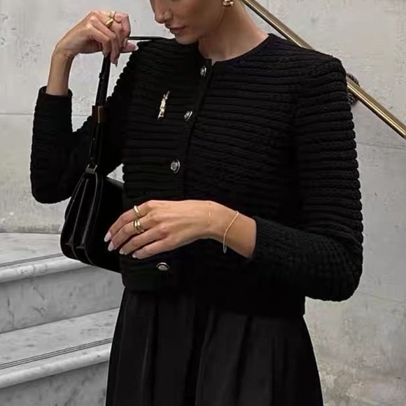 BEST Ba&sh Gaspard Knit Cardigan Small Black Noir French Casual - Picture 2 of 13